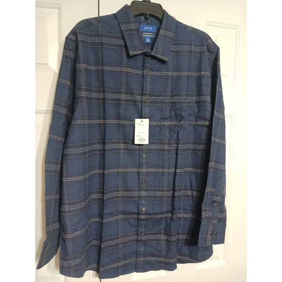 NWT Men's Apt. 9 Seriously Soft Flannel Shirt Size 1XB Big & Tall Dark Blue - Picture 2 of 3